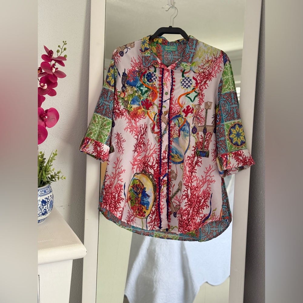 Colorful Women's Italian Antica Sartoria Art To Wear Blouse